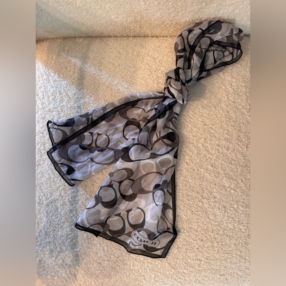 100% Silk Coach Scarf-Coach Logo-Black/Grey